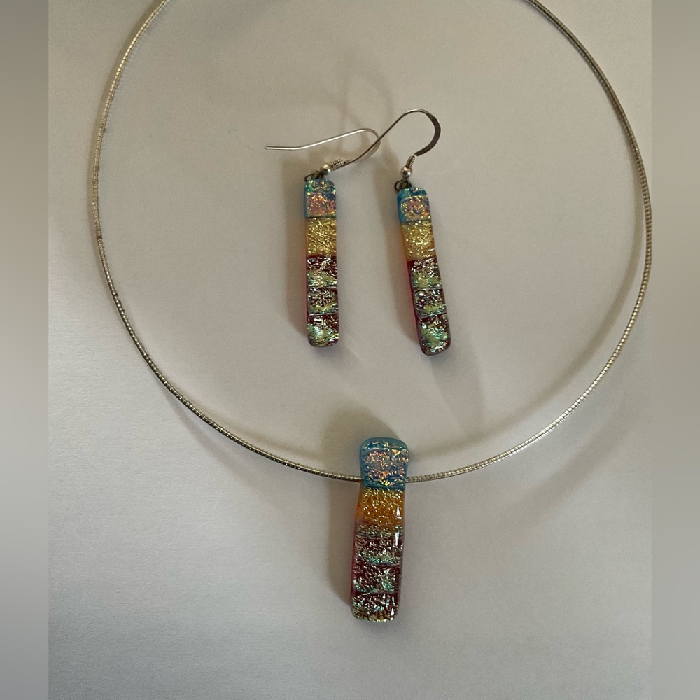 Multicolor Artisan made Pendant and Earring Set